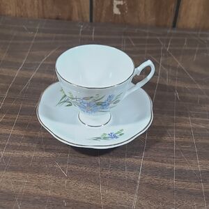 Hamilton Fine Bone China Tea Cup & Saucer Gold Trim Blue Flowers Gold Trim